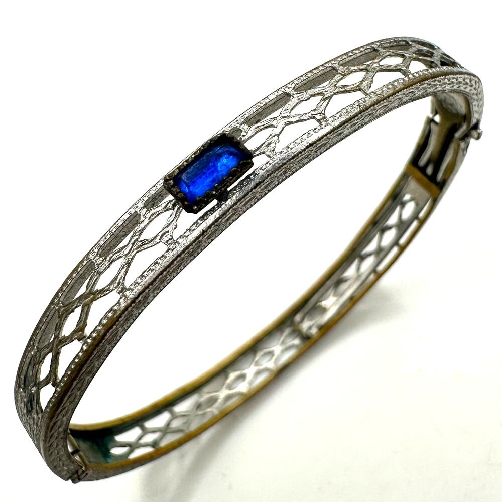 Troob and Degnan antique Art Deco blue Czech glass child’s baby bangle bracelet - Picture 1 of 7